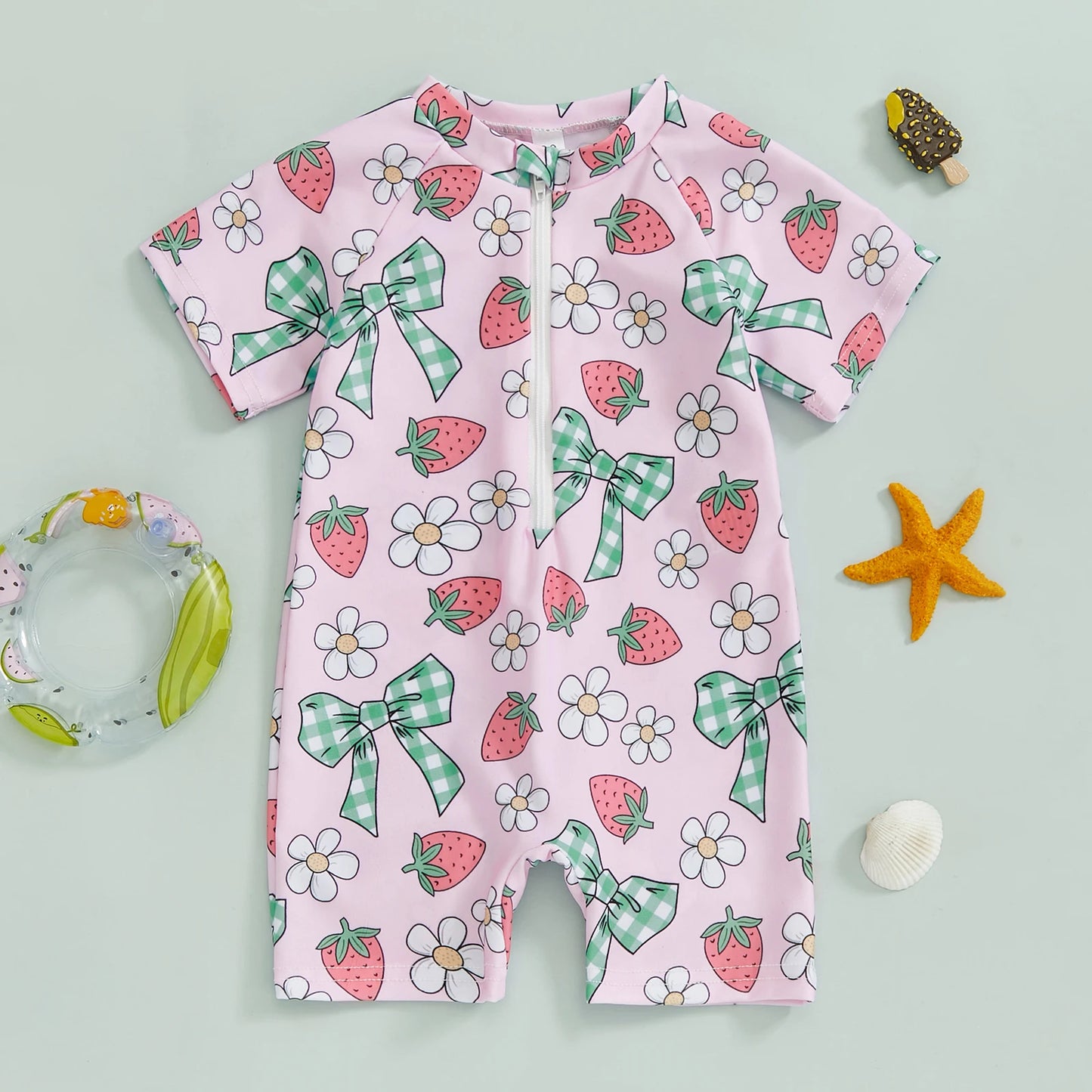 Maiô Infantil Feminino com Manga Curta – Proteção e Estilo para o Verão! 👧🍒🏖️