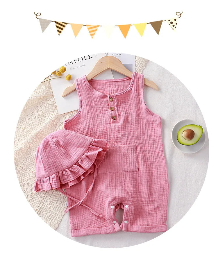 Kit 2 peças Verão Bebê – Algodão e Linho, Sem Manga