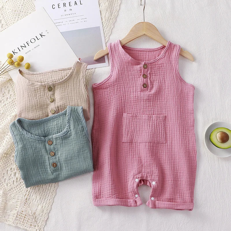 Kit 2 peças Verão Bebê – Algodão e Linho, Sem Manga