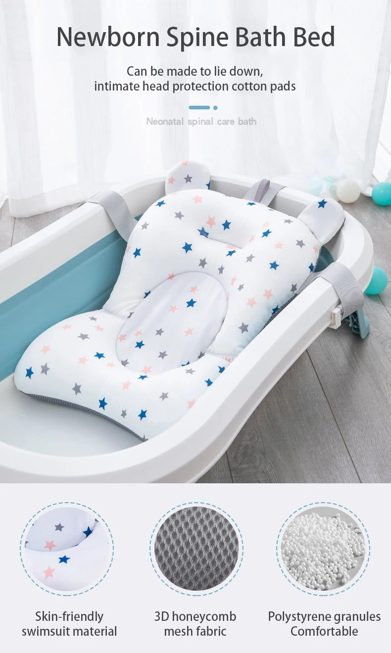 Almofada de Banho para Bebê – Apoio Flutuante Dobrável com Rede de Segurança Ajustável