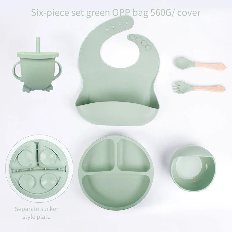 Kit Refeição Infantil 6 Peças em Silicone – Antiderrapante e Seguro