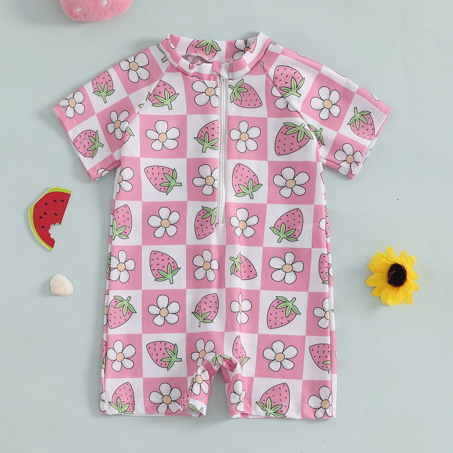 Maiô Infantil Feminino com Manga Curta – Proteção e Estilo para o Verão! 👧🍒🏖️