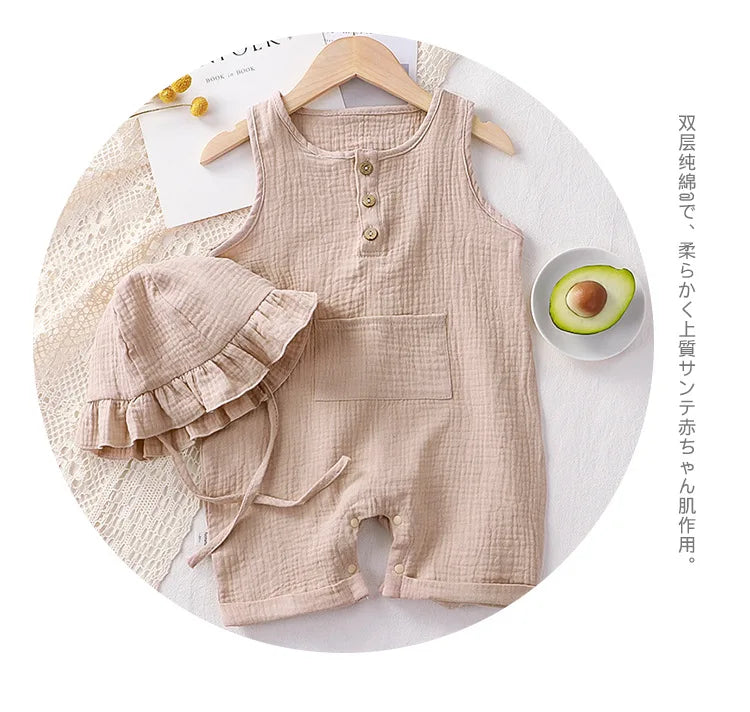 Kit 2 peças Verão Bebê – Algodão e Linho, Sem Manga