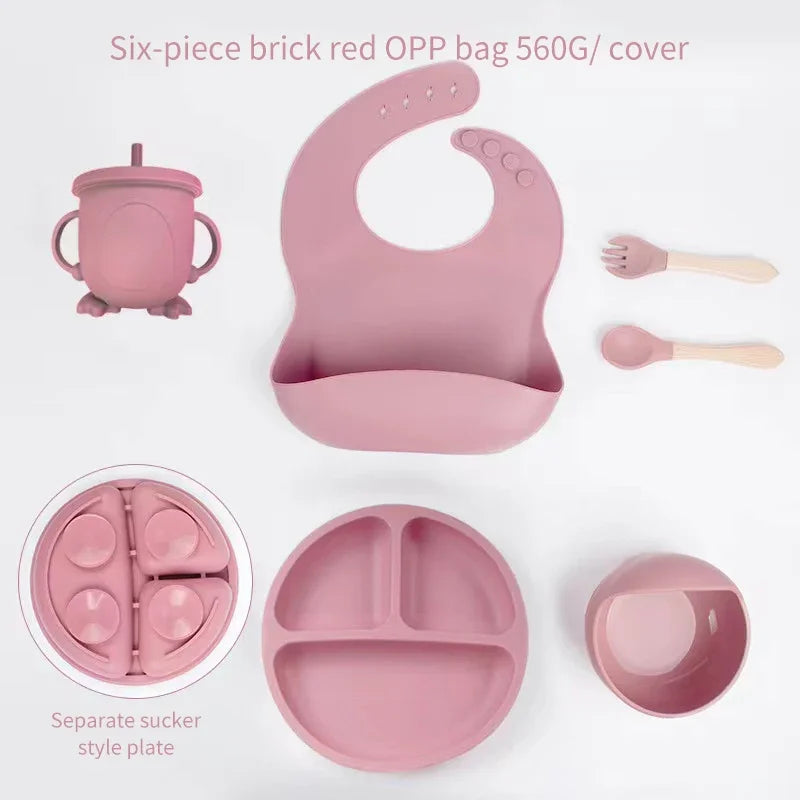 Kit Refeição Infantil 6 Peças em Silicone – Antiderrapante e Seguro