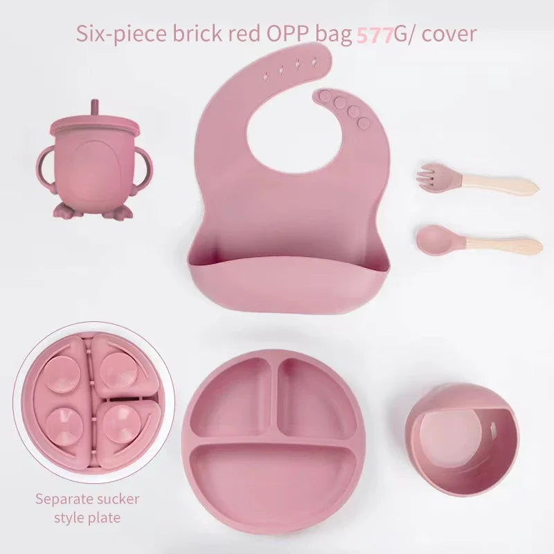 Kit Refeição Infantil 6 Peças em Silicone – Antiderrapante e Seguro