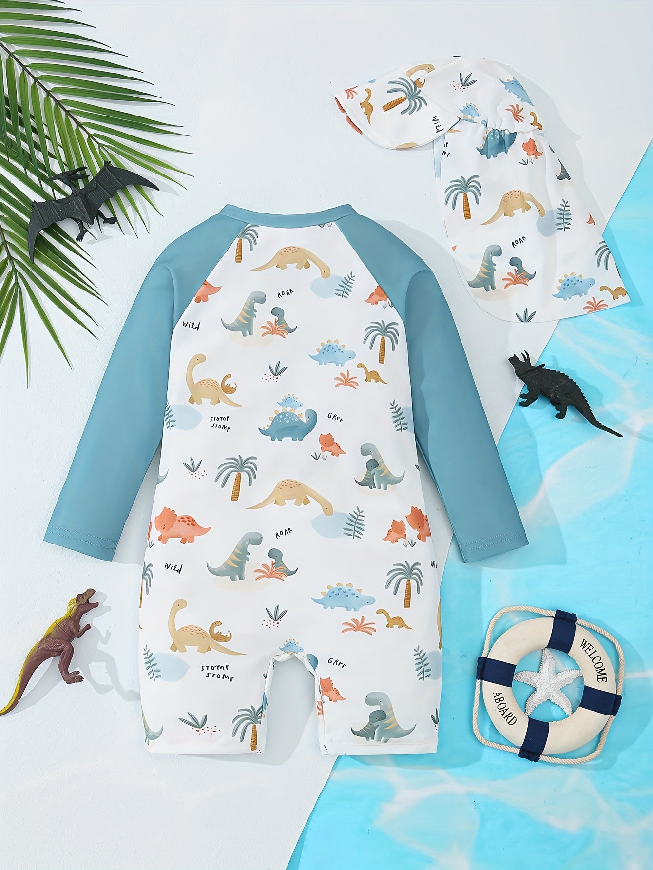 Conjunto de Banho Dino com Chapéu – 2 peças