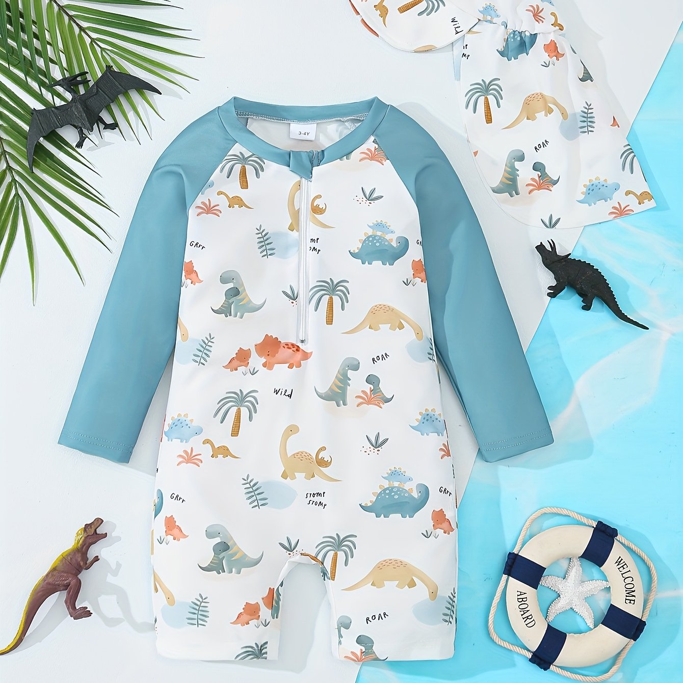 Conjunto de Banho Dino com Chapéu – 2 peças