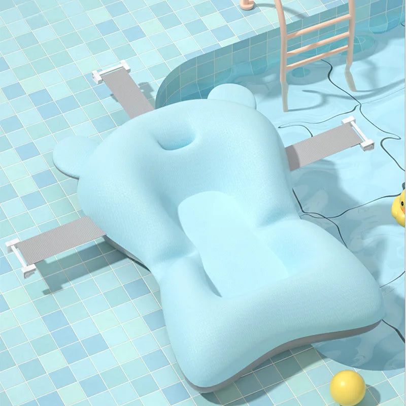 Almofada de Banho para Bebê – Apoio Flutuante Dobrável com Rede de Segurança Ajustável