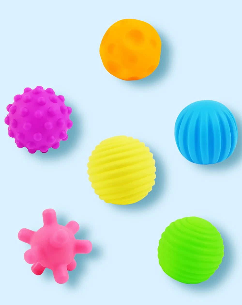 Kit 6 Bolinhas Sensoriais para Bebê – Estímulo Tátil e Diversão