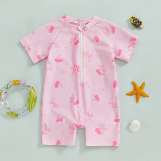 Maiô Infantil Feminino com Manga Curta – Proteção e Estilo para o Verão! 👧🍒🏖️