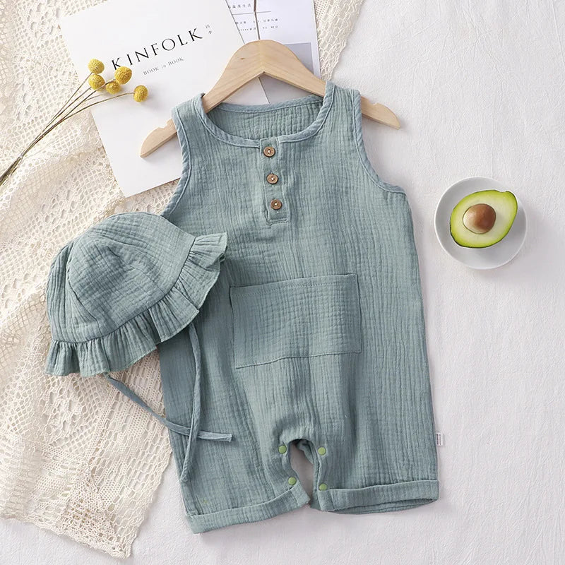 Kit 2 peças  Verão Bebê – Algodão e Linho, Sem Manga