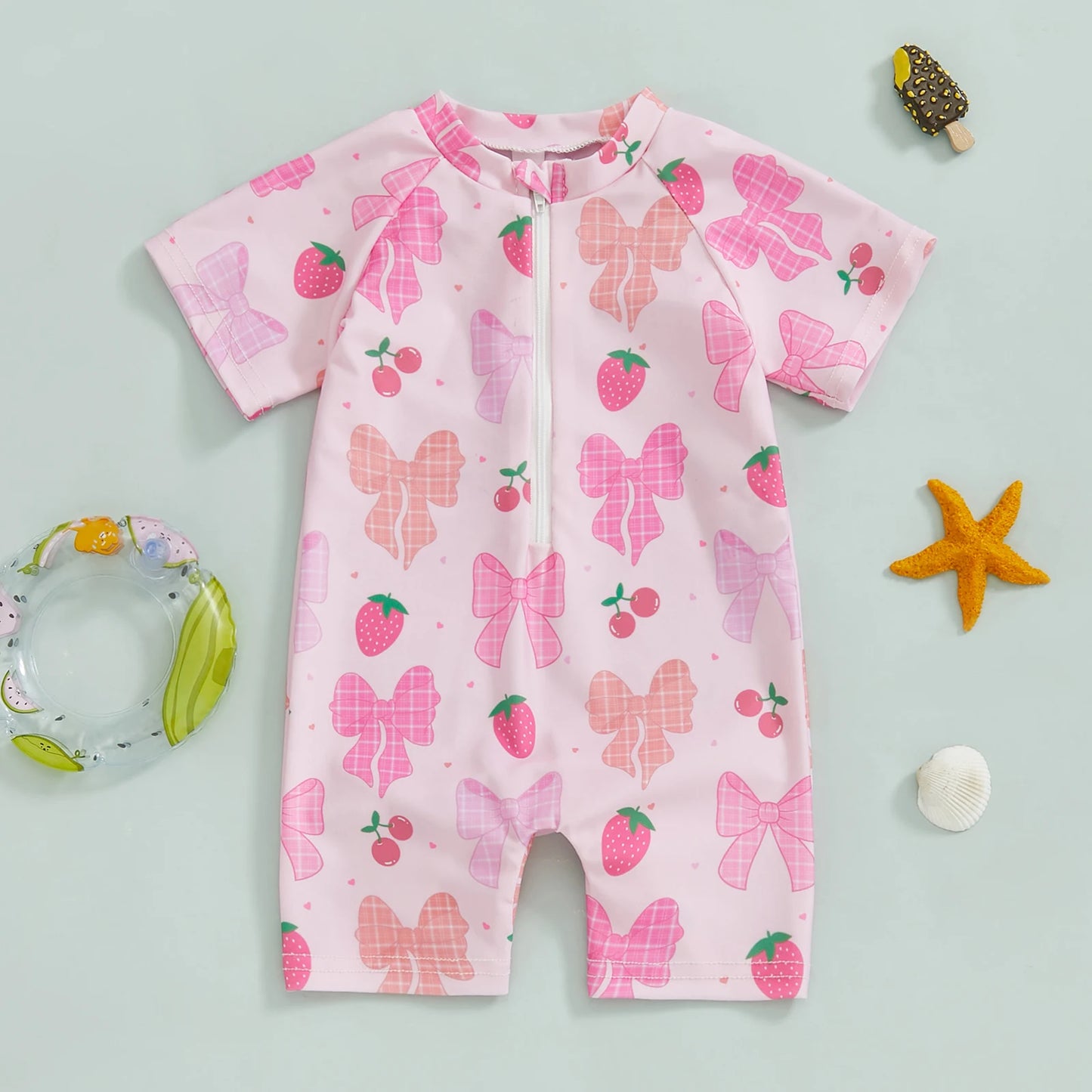Maiô Infantil Feminino com Manga Curta – Proteção e Estilo para o Verão! 👧🍒🏖️