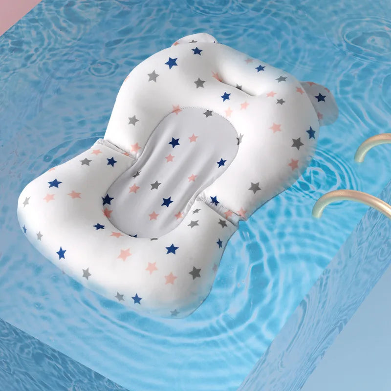 Almofada de Banho para Bebê – Apoio Flutuante Dobrável com Rede de Segurança Ajustável
