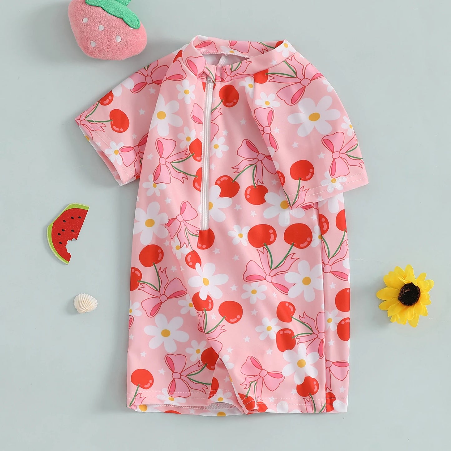 Maiô Infantil Feminino com Manga Curta – Proteção e Estilo para o Verão! 👧🍒🏖️