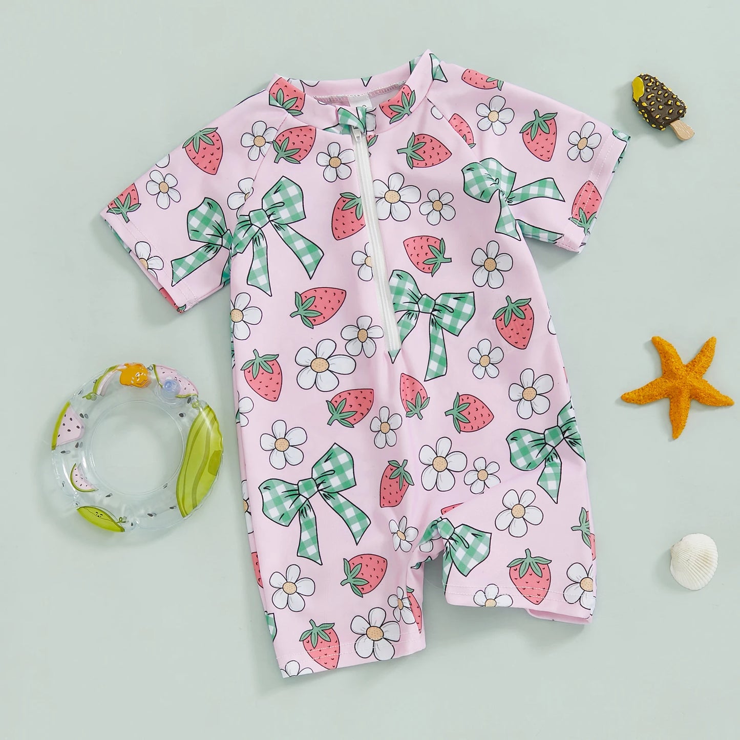 Maiô Infantil Feminino com Manga Curta – Proteção e Estilo para o Verão! 👧🍒🏖️