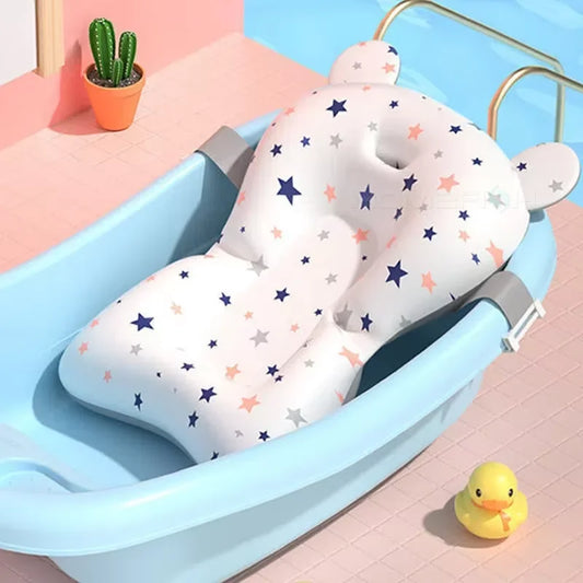 Almofada de Banho para Bebê – Apoio Flutuante Dobrável com Rede de Segurança Ajustável