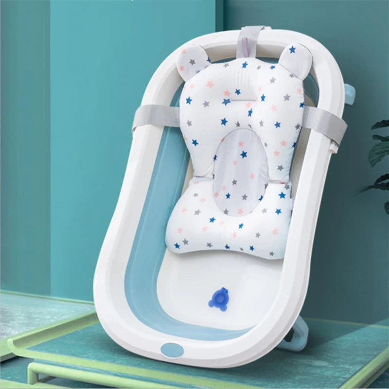 Almofada de Banho para Bebê – Apoio Flutuante Dobrável com Rede de Segurança Ajustável