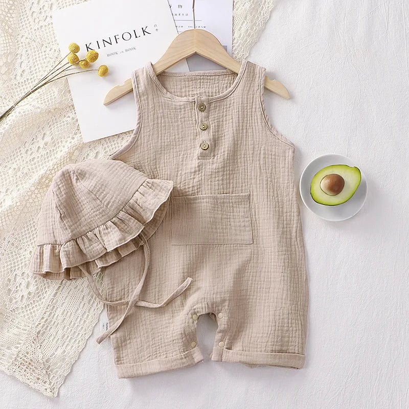 Kit 2 peças  Verão Bebê – Algodão e Linho, Sem Manga