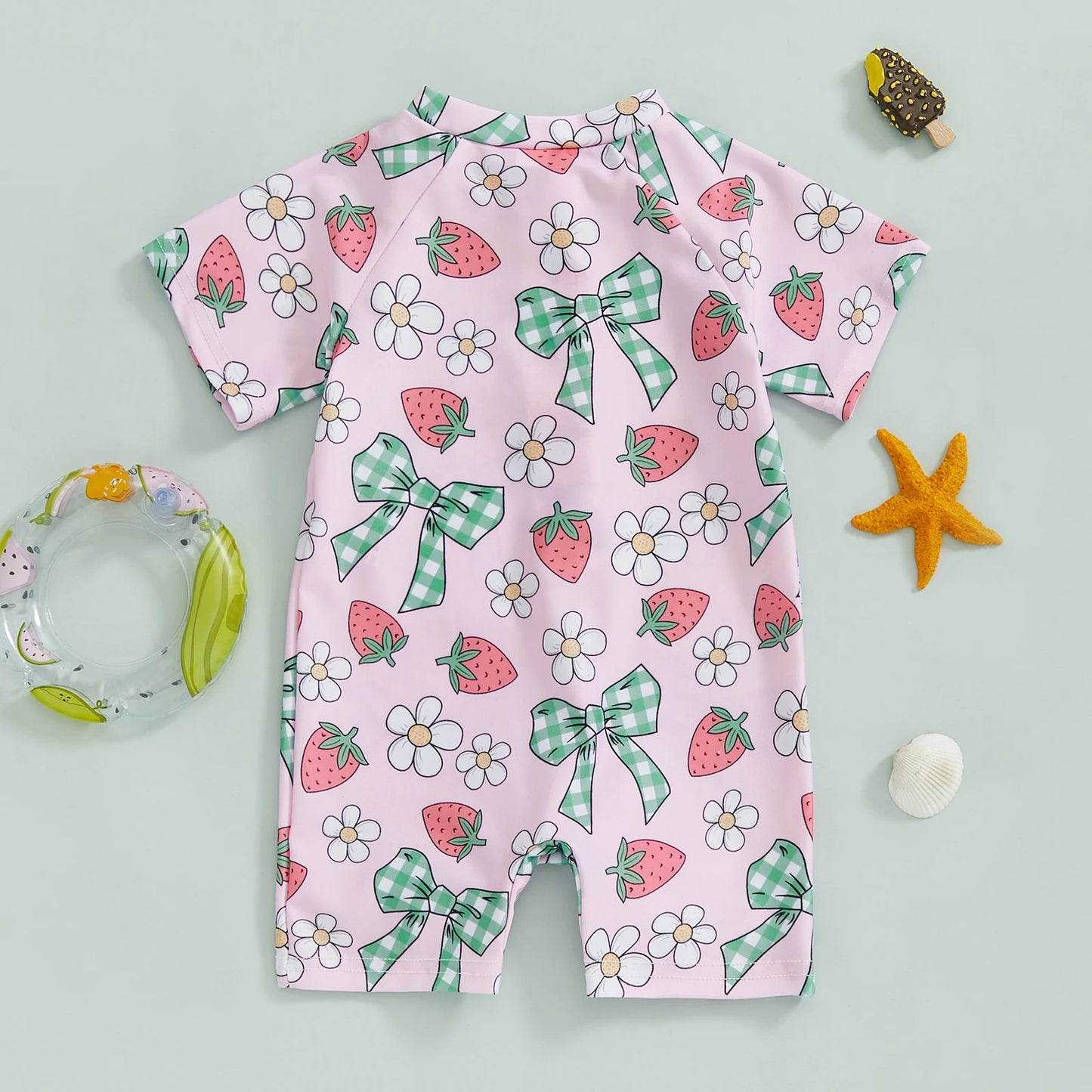Maiô Infantil Feminino com Manga Curta – Proteção e Estilo para o Verão! 👧🍒🏖️