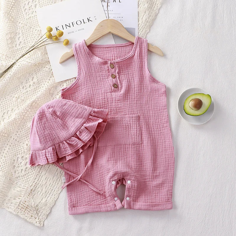 Kit 2 peças  Verão Bebê – Algodão e Linho, Sem Manga