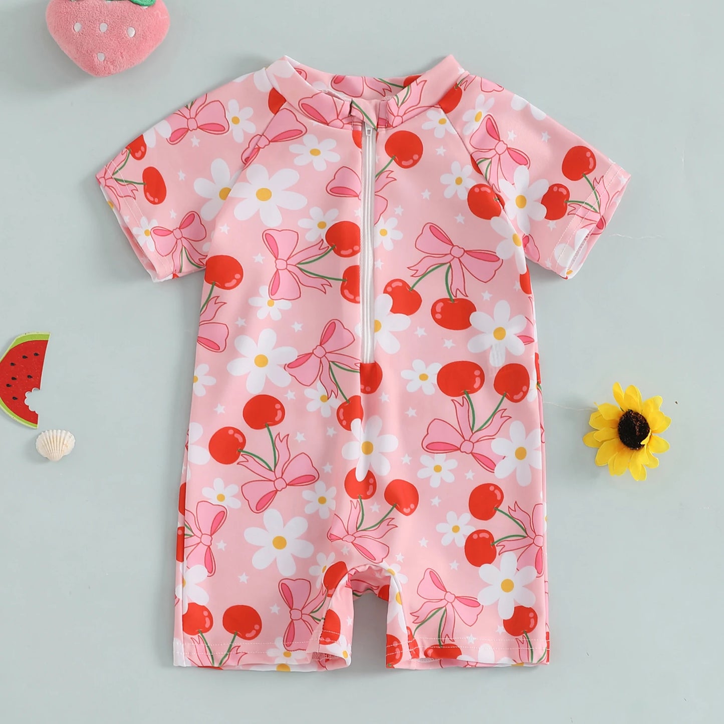 Maiô Infantil Feminino com Manga Curta – Proteção e Estilo para o Verão! 👧🍒🏖️