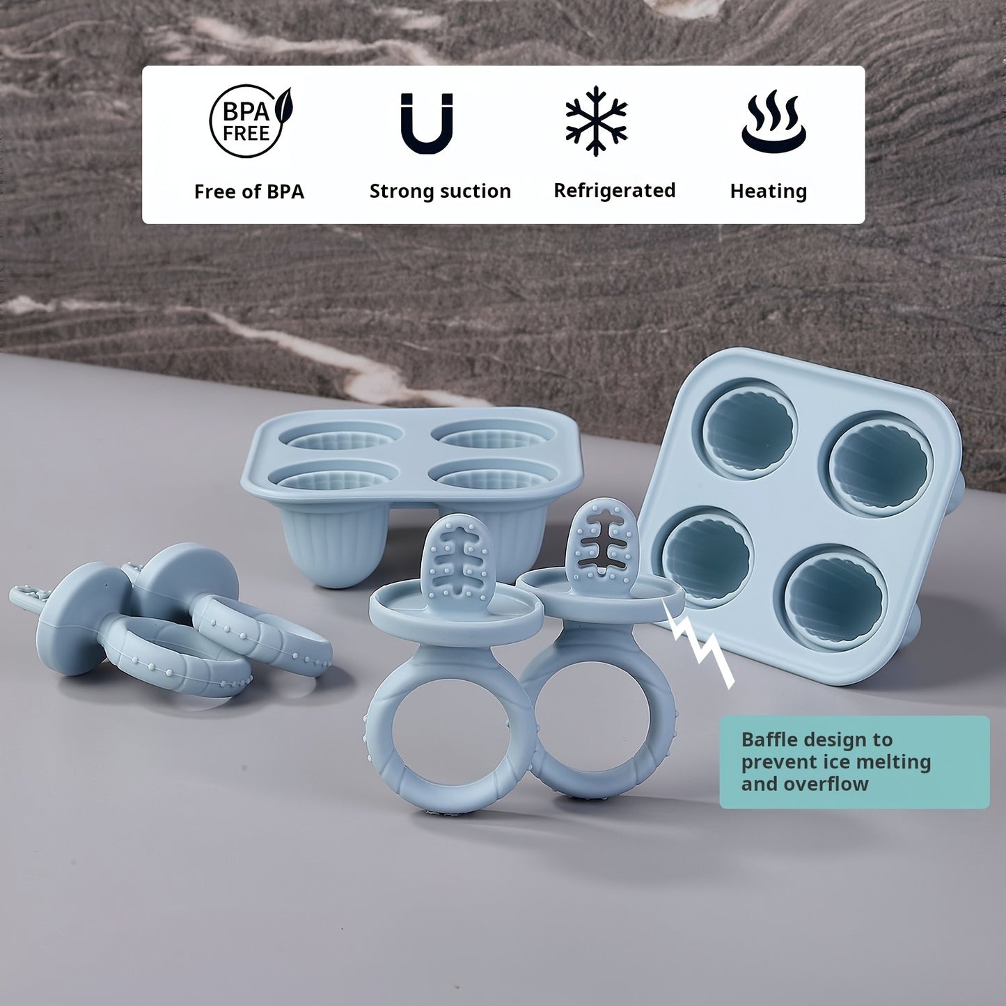 Formas de Picolé em Silicone com Colher – Livre de BPA